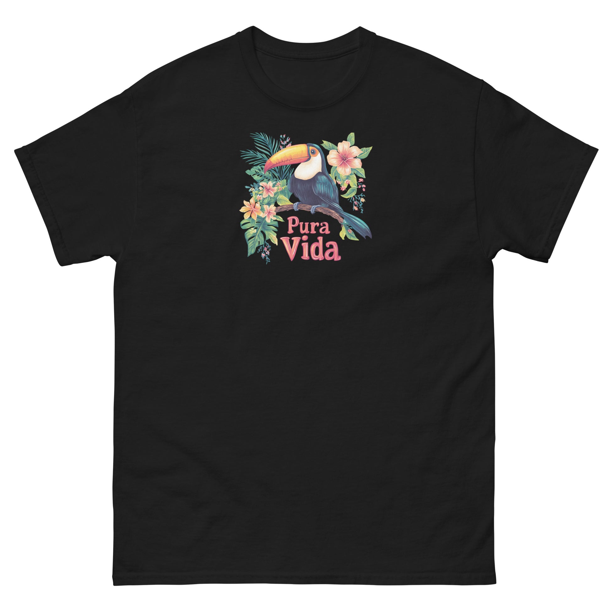 Vibrant Toucan Pura Vida T-Shirt | Tropical Flower Costa Rica Souvenir Tee