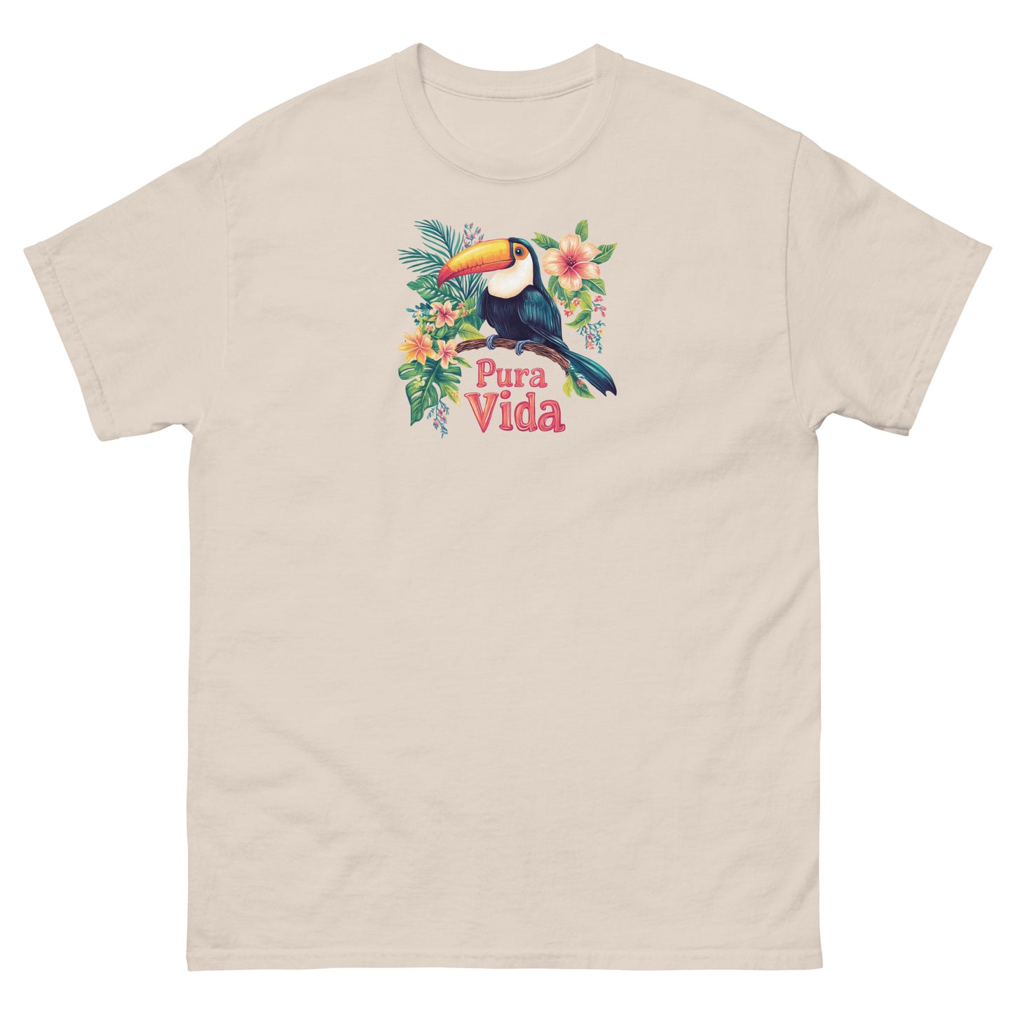 Vibrant Toucan Pura Vida T-Shirt | Tropical Flower Costa Rica Souvenir Tee