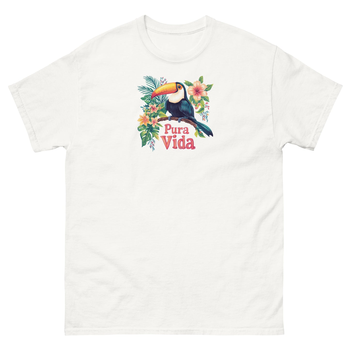 Vibrant Toucan Pura Vida T-Shirt | Tropical Flower Costa Rica Souvenir Tee