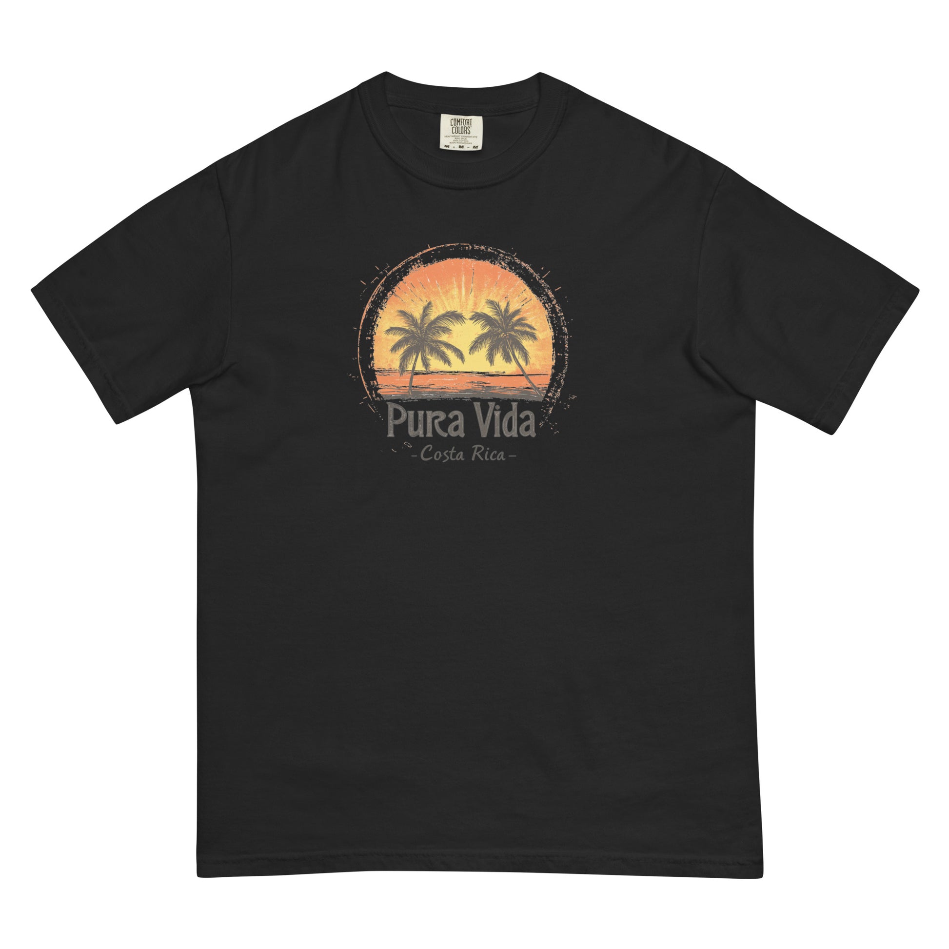 Pura Vida Black T-Shirt – Costa Rica Retro Sunset Design