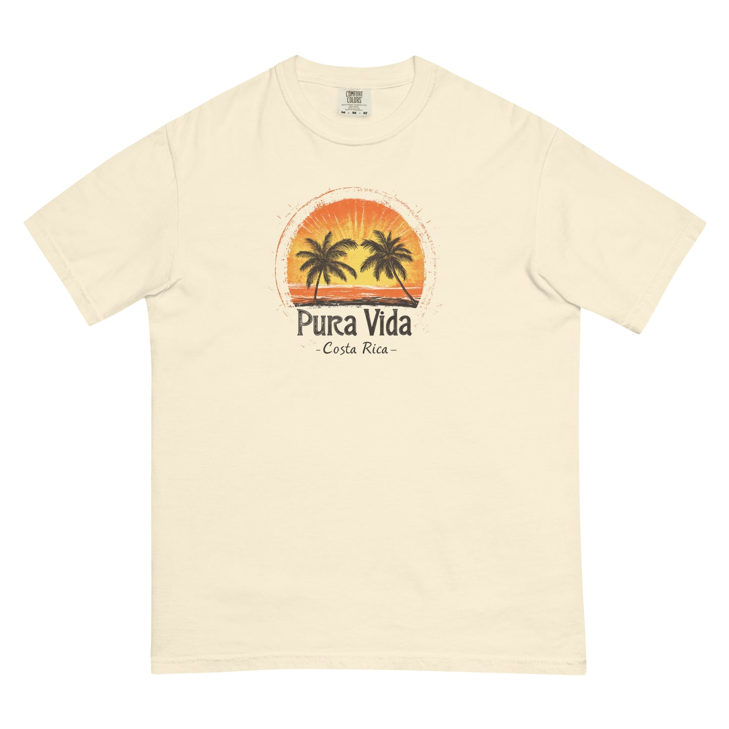 Pura Vida Yellow T-Shirt – Costa Rica Retro Sunset Design