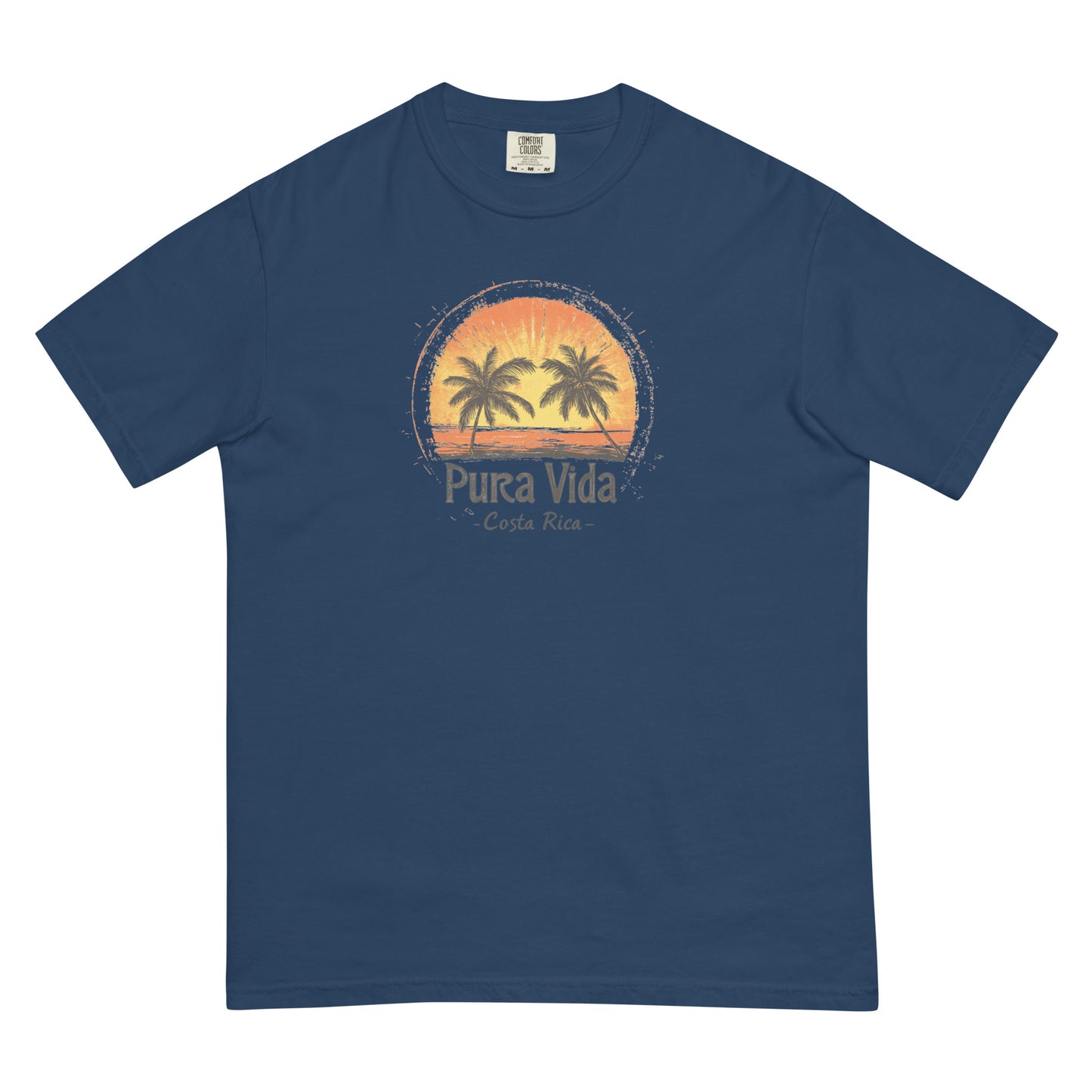 Pura Vida Blue T-Shirt – Costa Rica Retro Sunset Design