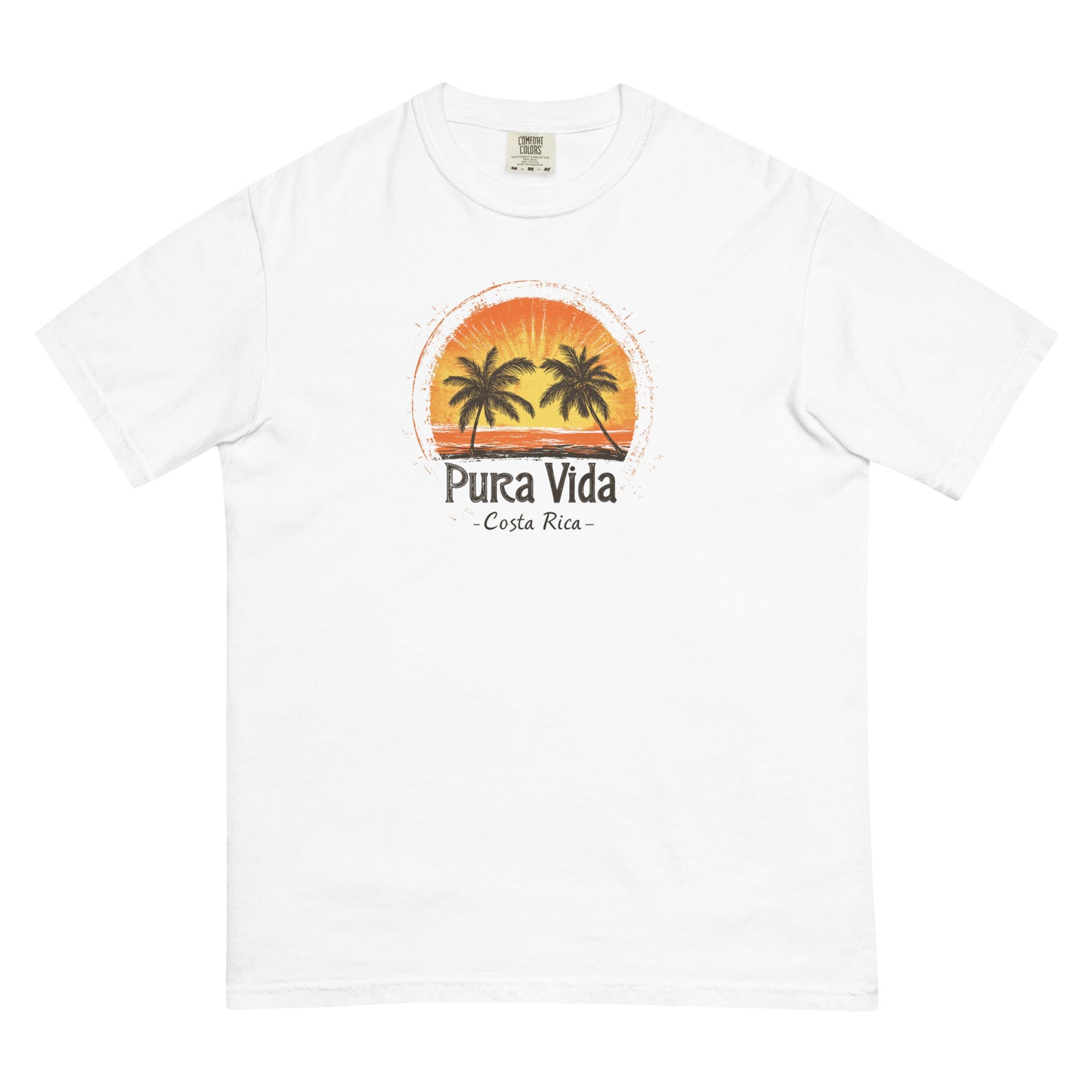 Pura Vida White T-Shirt – Costa Rica Retro Sunset Design