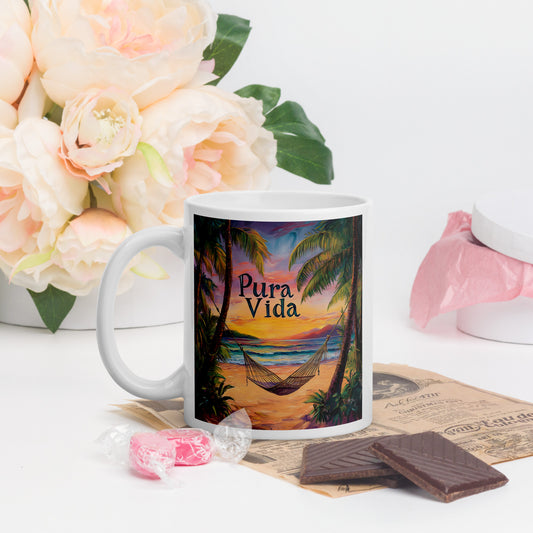 Costa Rica Pura Vida Beach Sunset and Hammock Coffee Mug