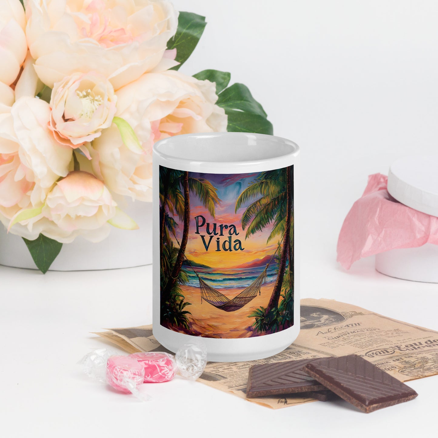 Costa Rica Pura Vida Beach Sunset and Hammock Coffee Mug